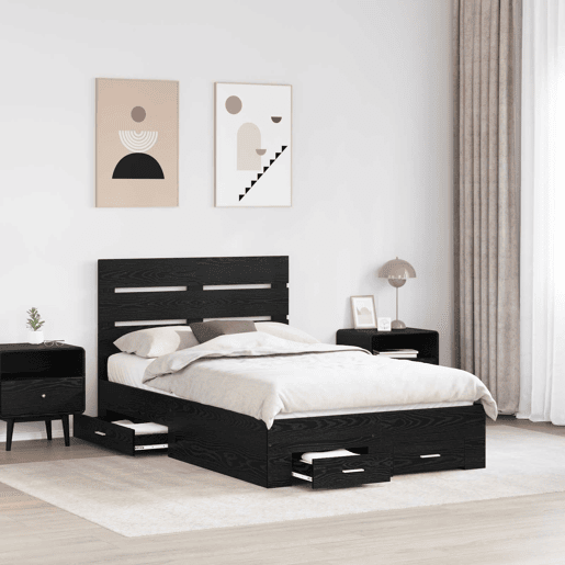 Estrutura da Cama de casal moderno com gaveta - Carvalho Preto 120 x 190 cm