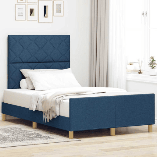 Estrutura da Cama de casal simple com cabeceira Azul 120 x 200 cm tecido