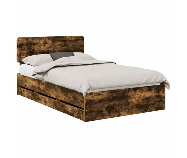 Estructura de cama matrimonial estilo con cabecera roble ahumado 120 x 190 cm