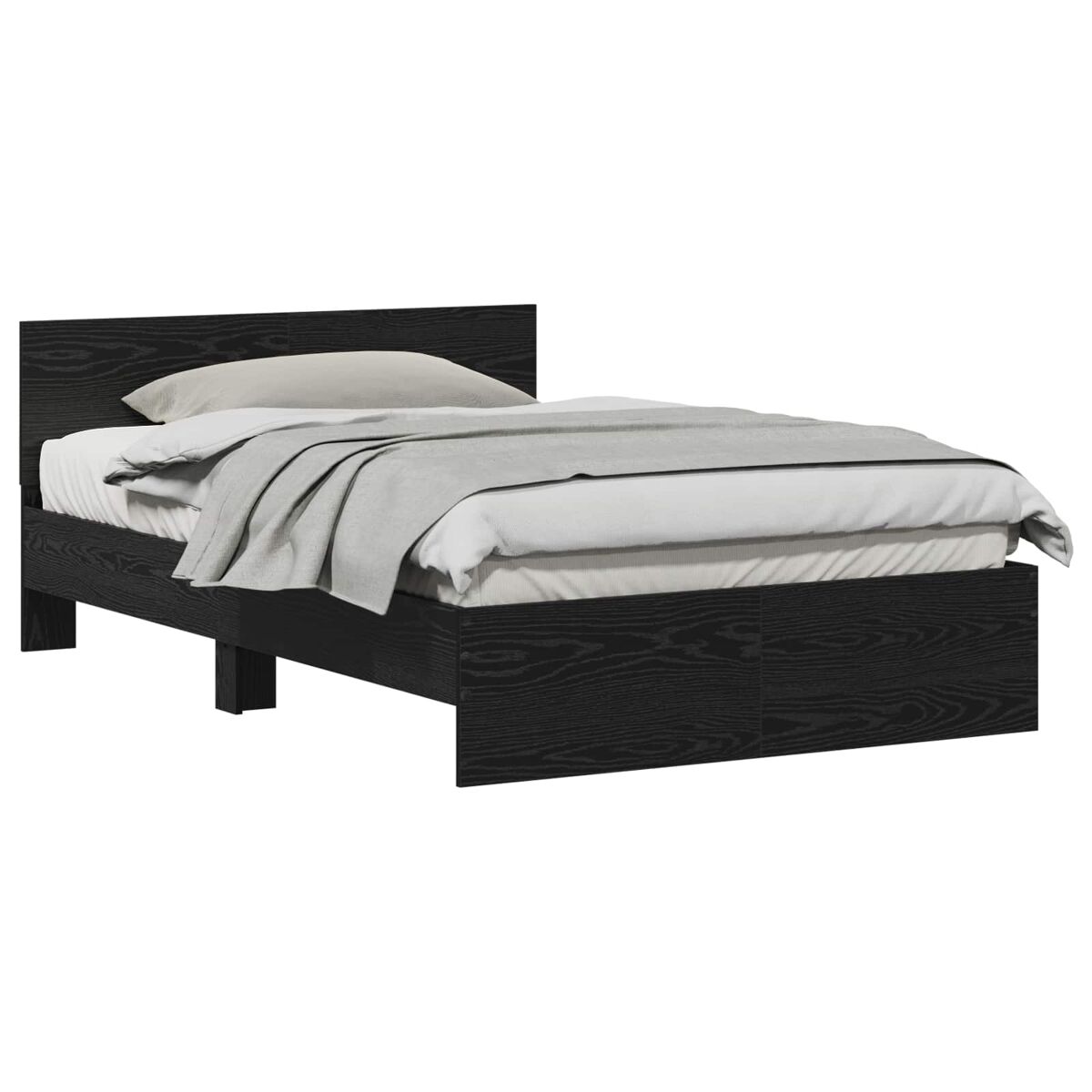 Estructura de cama matrimonial estilo con cabecera roble negro 193 x 125 x 70 cm
