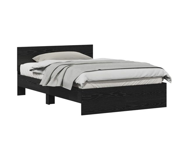 Estructura de cama matrimonial estilo con cabecera roble negro 193 x 125 x 70 cm