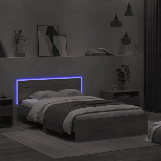 Estrutura de cama de casal c cabeceiraluzes LED - 120x190cm cinzento sonoma