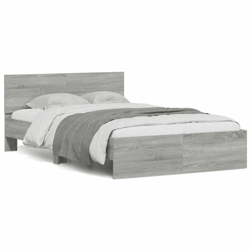 Estrutura de cama de casal c cabeceiraluzes LED - 120x190cm cinzento sonoma
