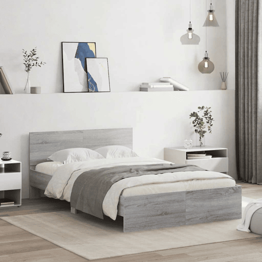 Estrutura de cama de casal c cabeceiraluzes LED - 120x190cm cinzento sonoma