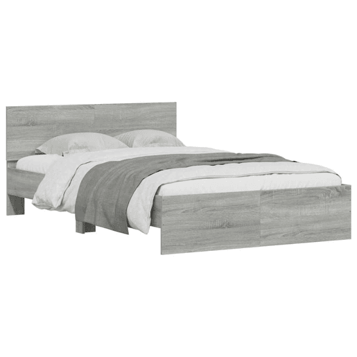 Estrutura de cama de casal c cabeceiraluzes LED - 120x190cm cinzento sonoma