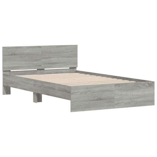 Estrutura de cama de casal c cabeceiraluzes LED - 120x190cm cinzento sonoma
