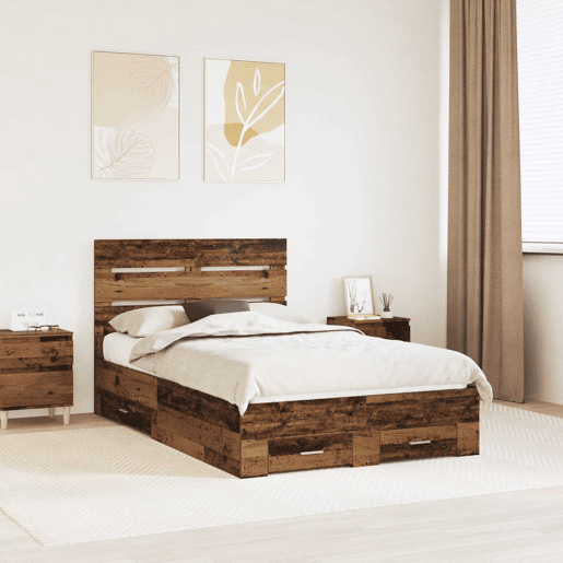 Estrutura da Cama de casal moderno com gaveta - Madeira antiga 120 x 190 cm