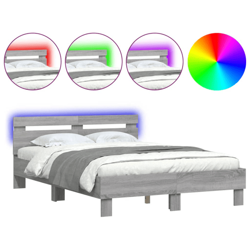 Estrutura de cama de casal c cabeceiraluzes LED - 120x190cm cinzento sonoma