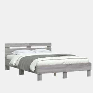 Estrutura de cama de casal c cabeceiraluzes LED - 120x190cm cinzento sonoma