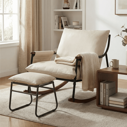 Cadeira de baloiço relax HomeMiYN de metal com almofada de 15 cm e apoio de pés metálico