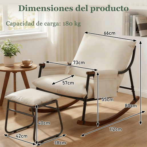 Cadeira de baloiço relax HomeMiYN de metal com almofada de 15 cm e apoio de pés metálico