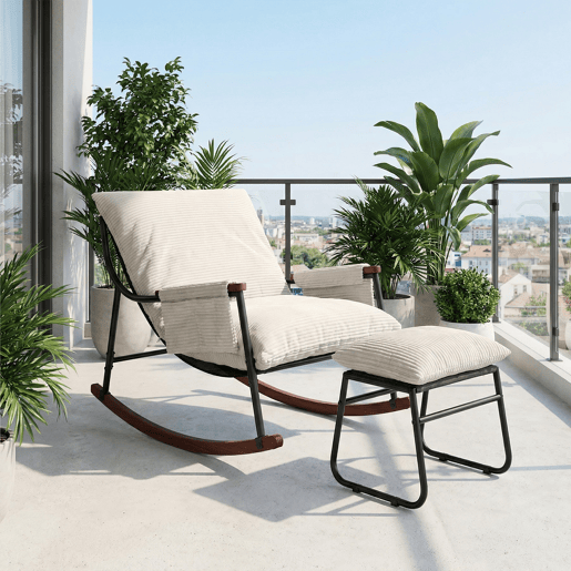 Cadeira de baloiço relax HomeMiYN de metal com almofada de 15 cm e apoio de pés metálico