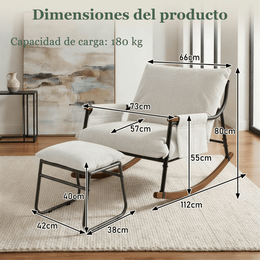 Cadeira de baloiço relax HomeMiYN de metal com almofada de 15 cm e apoio de pés metálico