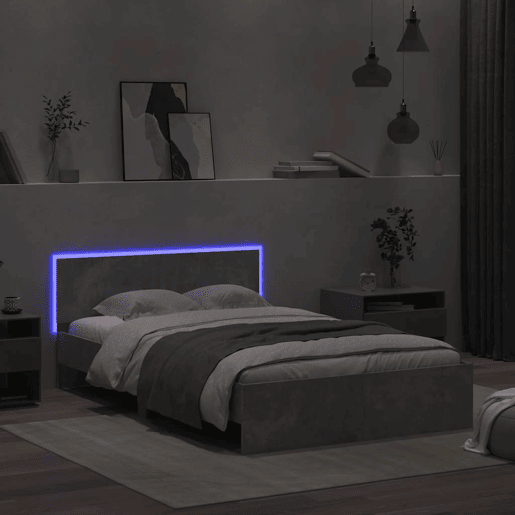Estrutura de cama de casal cabeceira e luzes LED - 120x200cm cinzento cimento