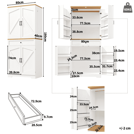Aparador 80x40x180 cm - 12 compartimentos e gavetas - MDF e aglomerado