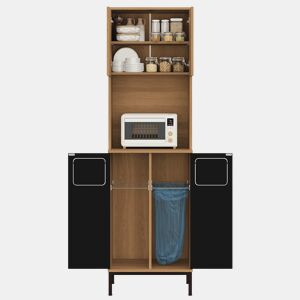 Armário de cozinha para lixo 53x35x181 cm - com compartimento para resíduos, espaço para micro-ondas, espaço para aspirador, design de armário alto com efeito de carvalho e preto - Natural