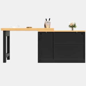 Mesa de bar extensível 120-180 cm - Com LED, rotação de 360°, com arrumação - Preto, Natural