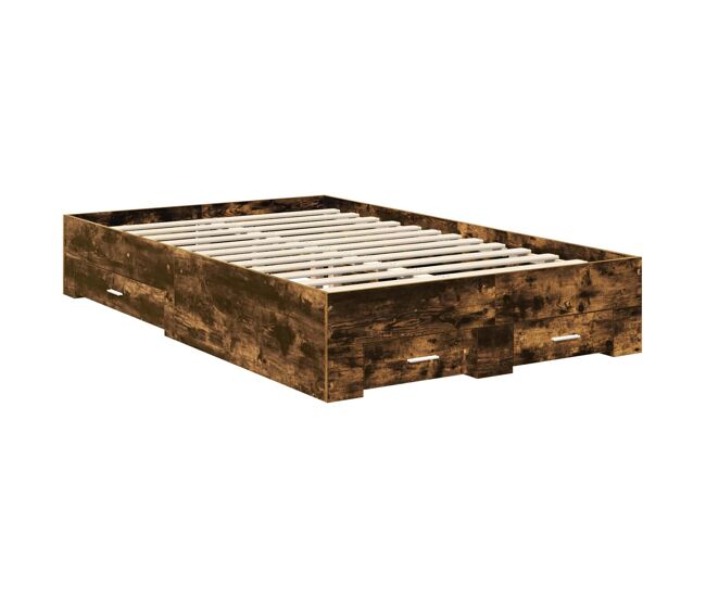 Estructura de cama matrimonial estilo con cabecera roble ahumado 120 x 200 cm