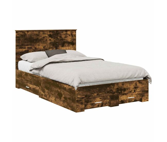 Estructura de cama matrimonial estilo con cabecera roble ahumado 120 x 200 cm