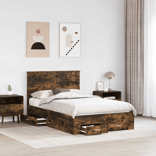 Estrutura de cama de casal com cabeceira - Carvalho Defumado 120 x 200 cm