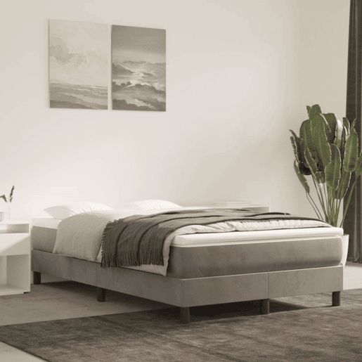 Estrutura de Cama de casal moderno com molas 120x200 cm veludo cinzento-claro