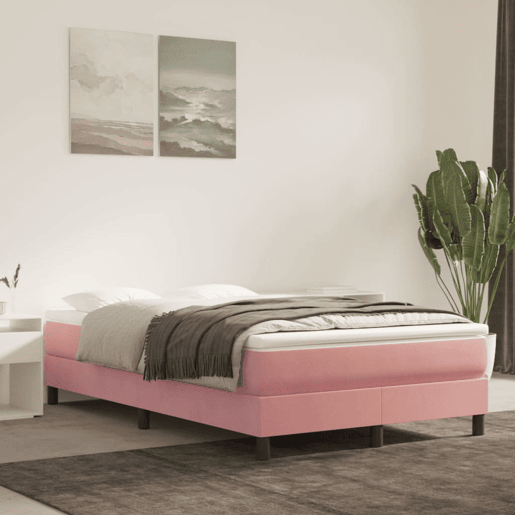Estrutura de Cama de casal moderno com molas 120x200 cm veludo rosa