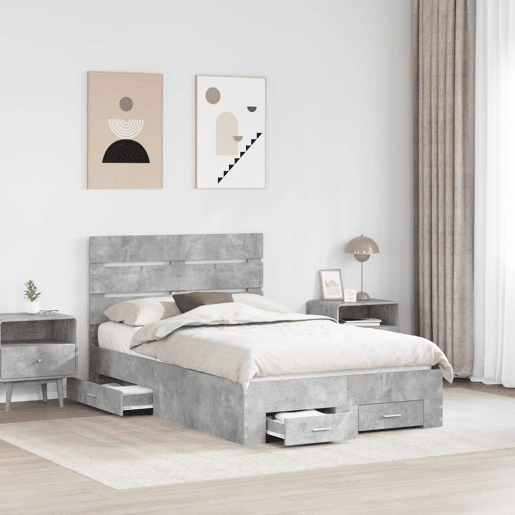 Estrutura De Cama De Casal Moderno - Cinzento 120 x 190 cm Madeira processada