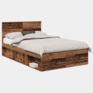 Estrutura de cama de casal com cabeceira - Madeira antiga 120 x 200 cm