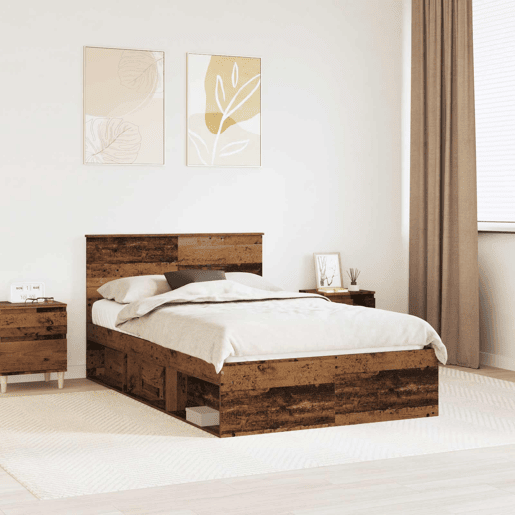 Estrutura de cama de casal com cabeceira - Madeira antiga 120 x 200 cm