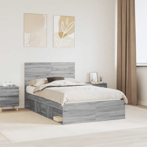 Estrutura da Cama de casal simple com cabeceira Cinza Sonoma 120 x 190 cm