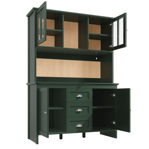 Aparador 120x40x179 cm - Armário alto com portas de vidro castanho e LED - Verde