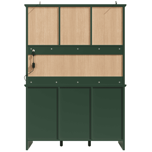 Aparador 120x40x179 cm - Armário alto com portas de vidro castanho e LED - Verde
