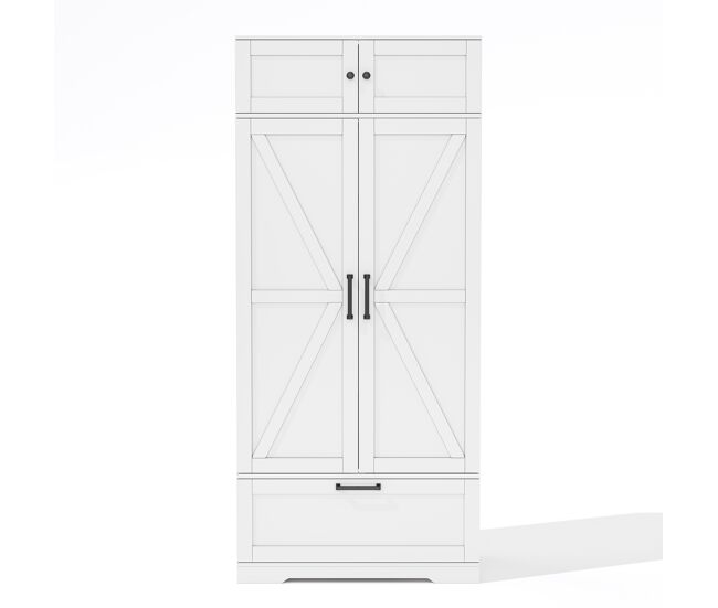 Aparador 80x40x180 cm - estanterías ajustables, cajones, estante para vino, puertas con baldas - blanco