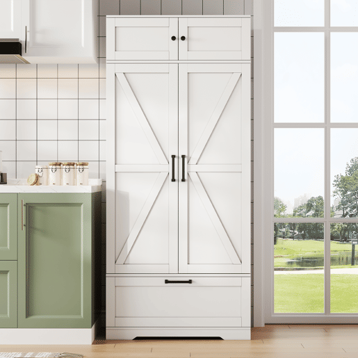 Aparador 80x40x180 cm - prateleiras ajustáveis, gavetas, prateleira para vinho, portas com prateleiras - branco
