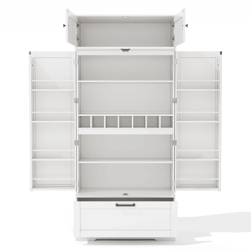 Aparador 80x40x180 cm - prateleiras ajustáveis, gavetas, prateleira para vinho, portas com prateleiras - branco