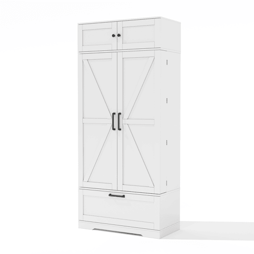 Aparador 80x40x180 cm - prateleiras ajustáveis, gavetas, prateleira para vinho, portas com prateleiras - branco
