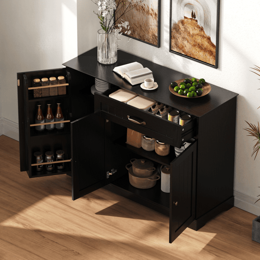 Aparador com 3 portas e 1 gaveta - Moderno e elegante para sala de estar, sala de jantar e hall de entrada - Preto Aparador com 3 portas e 1 gaveta - Moderno e elegante para sala de estar, sala de jantar e hall de entrada - Preto