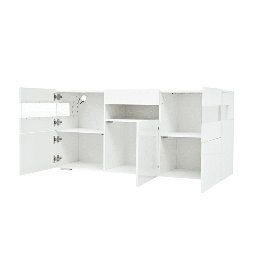 Aparador 140x40,5x66,5 cm - 3 portas, com LED, 7 prateleiras, branco Aparador 140x40,5x66,5 cm - 3 portas, com LED, 7 prateleiras, branco