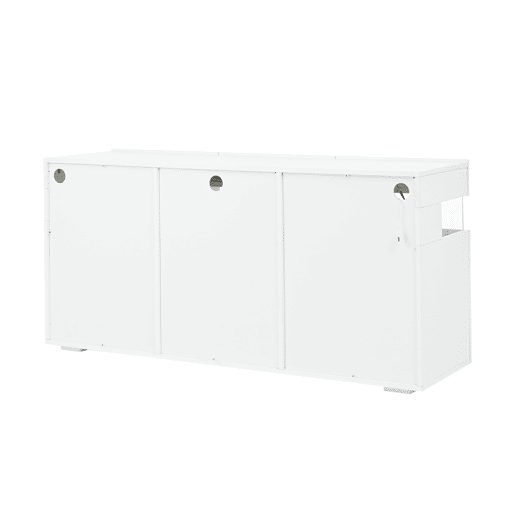 Aparador 140x40,5x66,5 cm - 3 portas, com LED, 7 prateleiras, branco Aparador 140x40,5x66,5 cm - 3 portas, com LED, 7 prateleiras, branco
