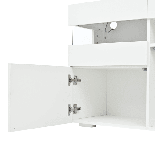 Aparador 140x40,5x66,5 cm - 3 portas, com LED, 7 prateleiras, branco Aparador 140x40,5x66,5 cm - 3 portas, com LED, 7 prateleiras, branco