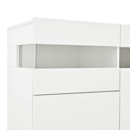 Aparador 140x40,5x66,5 cm - 3 portas, com LED, 7 prateleiras, branco Aparador 140x40,5x66,5 cm - 3 portas, com LED, 7 prateleiras, branco