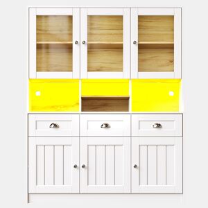 Aparador 140x40x175 cm - Vitrina com prateleiras ajustáveis e LED - Branco