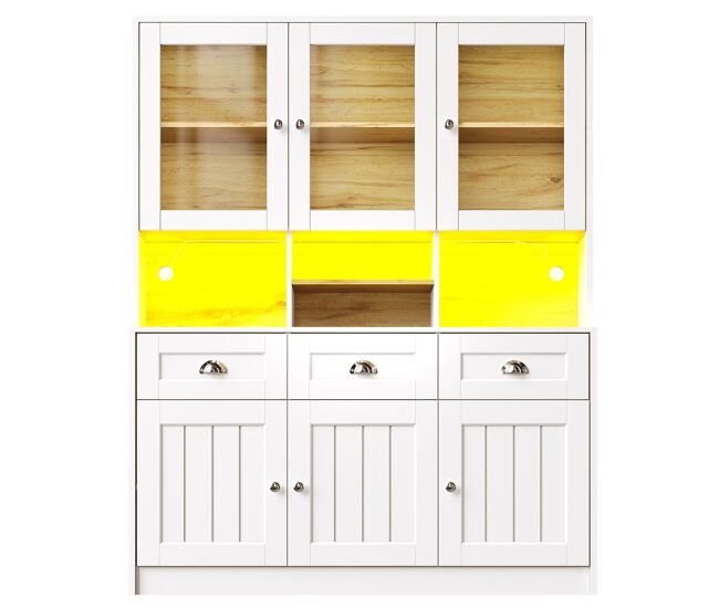 Aparador 140x40x175 cm - vitrina con estantes ajustables y led - blanco