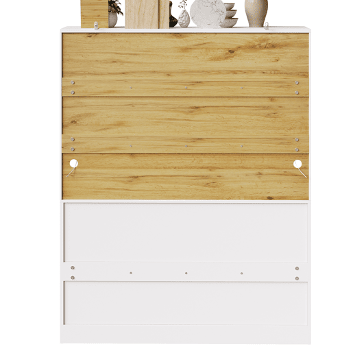 Aparador 140x40x175 cm - Vitrina com prateleiras ajustáveis e LED - Branco