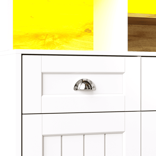 Aparador 140x40x175 cm - Vitrina com prateleiras ajustáveis e LED - Branco