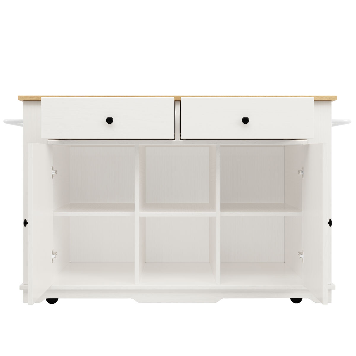 Aparador, mueble bar, carrito con ruedas y enchufes - con tapa retráctil - 2 puertas, 2 cajones y 2 compartimentos - blanco