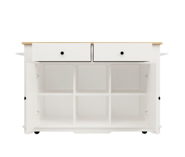 Aparador, mueble bar, carrito con ruedas y enchufes - con tapa retráctil - 2 puertas, 2 cajones y 2 compartimentos - blanco