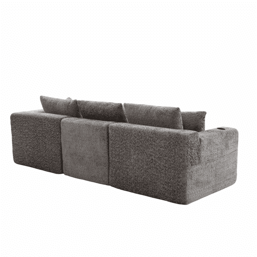 Sofá modular de canto 261×165 cm - em forma de L, assento profundo, sem montagem, com porta-copos - cinzento escuro