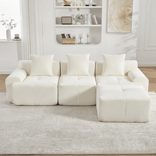 Sofá modular de 3 lugares 268×102×78 cm - Espuma viscoelástica, formato em L, sem montagem - Bege Sofá modular de 3 lugares 268×102×78 cm - Espuma viscoelástica, formato em L, sem montagem - Bege