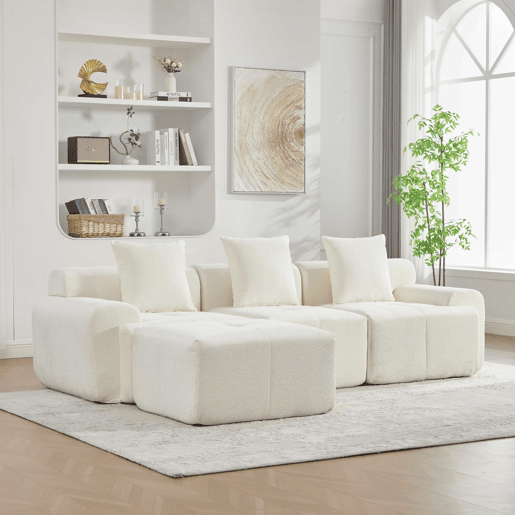 Sofá modular de 3 lugares 268×102×78 cm - Espuma viscoelástica, formato em L, sem montagem - Bege Sofá modular de 3 lugares 268×102×78 cm - Espuma viscoelástica, formato em L, sem montagem - Bege